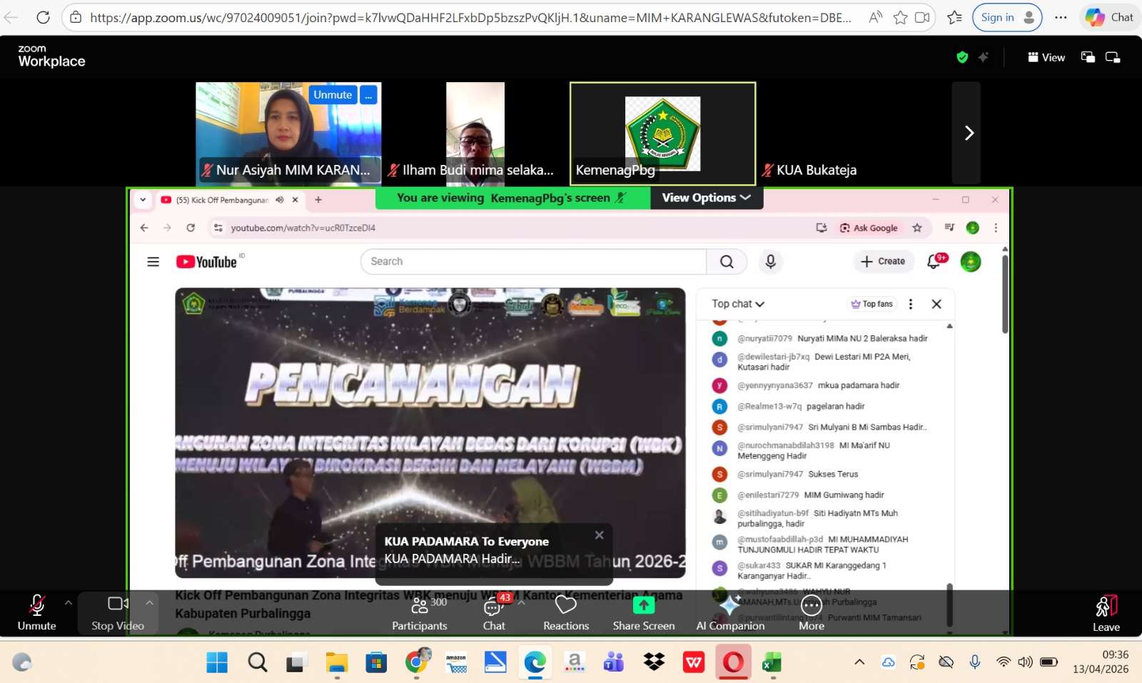 Pencanangan zano integritas WBK menuju WBM Kantor kementerian agama Kab Purbalingga tahun 2026